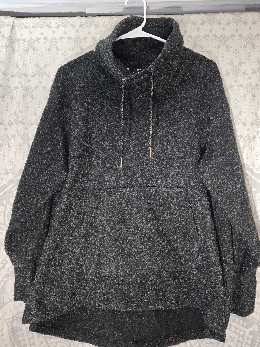 Nike Dark Charcoal Funnel Neck Drawstring Pullover  Sweater W/ Kangaroo Pouch